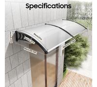 TEMU Marquesina de Entrada para Puerta Principal de Aluminio y Policarbonato, Toldo Transparente con Barras de Plástico y Aluminio, Protección 200 cm (POI-2021)