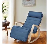 TEMU Mecedora con reposabrazos de madera de , reposapiés ajustable en 5 posiciones, para dormitorio, , azul