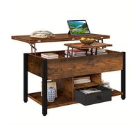 TEMU Mesa de Café Ajustable, Elevable, Mesa de Comedor Extensible y Almacenamiento - Mesa Multifuncional y Ahorradora de Ideal para , Montaje, Expandible, Estilo (Madera)
