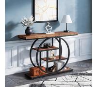 TEMU Mesa de Consola, Mesa de Sofá de 4 Niveles con Base Circular, Mesas Estrechas de Madera con Estantes de Almacenamiento para Sala, Pasillo, Recibidor