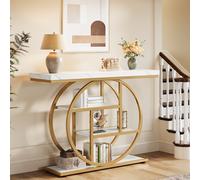 TEMU Mesa de Consola Sofá de 41.3", Mesa de Entrada Industrial de 4 Niveles con Base Circular, Mesas Estrechas de de Madera de Estilo con Estantes de Almacenamiento para , Dormitorio, Pasillo, Foyer