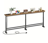 TEMU Mesa Estrecha de Consola de 180Cm, Mesa Larga Retro Multifuncional para Entrada, con 1 Puerto USB-A y 1 Puerto Tipo-C, Adecuada para , Pasillo y Área de Entrada, Marrón Retro
