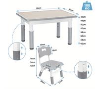 TEMU Mesa infantil de 80 x 60 cm con 2 sillas, altura ajustable, juego para niños, mesa y sillas grises