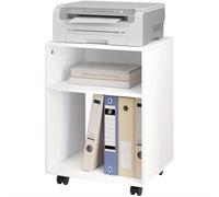 TEMU Mesa para impresora con ruedas y frenos, soporte móvil para impresora con 2 compartimentos abiertos, gabinete de madera blanca para impresora, 40x55x35cm, estante para impresora de oficina
