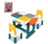 TEMU Mesita de juego infantil con 2 sillas y 300 bloques de construcción, set multifuncional para actividades, mesa y silla con de almacenamiento, ideal para habitaciones infantiles y guarderías