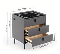 TEMU Mesita de noche inteligente , negra y blanca, con luz LED, 3 cajones, cómoda para /dormitorio