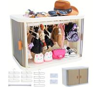 TEMU Mini Armario Plegable con de Almacenamiento Diseñada para Ropa Pequeña, 10 Perchas y 1 Barra para Colgar, un Organizador Plegable con Cubierta Antipolvo y Estante de Exhibición