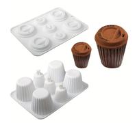 TEMU Molde de Silicona para Pasteles, Juego de 2 Piezas, Forma de Taza de Café a Rayas, Herramienta para Hornear Mousse y Chocolate, Kit para Hacer Postres de , Suministros de Repostería para Cocina
