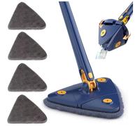 TEMU Mopa de limpieza ajustable de , mopa triangular telescópica de 45.3'' con función de exprimido automático para agua para piso, ventana, techo, con 4 almohadillas de microfibra de repuesto (Azul)
