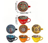 TEMU NTKOW 4 Tazas de Cerámica Bohemias, ¡ y Gran Capacidad! Versión para el Hogar de 13.5 Oz, Adecuadas para Leche, Avena, Café, Apropiadas para Microondas, Ideales para Bebidas, Prácticas y con