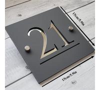 TEMU Número de puerta cuadrado personalizado para exteriores | Letrero moderno en acrílico mate y de espejo dorado, montaje en pared, no necesita electricidad