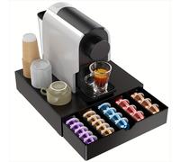TEMU Organizador de cápsulas de café negro de una sola con cajón, diseñado para almacenamiento en encimeras de de café de cocina, manteniendo las cápsulas organizadas para amantes del café en el hogar