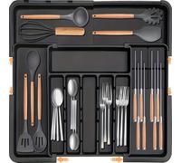 TEMU Organizador de Cubiertos Expandible de 9 Compartimentos con Estante y | Bandeja de Cajón de Plástico de Gran Capacidad para Tenedores, Cucharas y Utensilios de Cocina