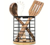 TEMU Organizador de encimera de cocina para cubiertos, con soporte para espátula y cuchara, un diseño de madera espacioso, adecuado para utensilios de cocina, con una base drenable.