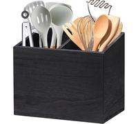 TEMU Organizador de Utensilios de Cocina de Madera con Compartimento, Porta Utensilios Vintage para Encimera, Decoración Rústica para Cocina, de Almacenamiento Dividida en Madera Negra