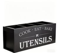 TEMU Organizador de utensilios de cocina extra grande con 4 compartimentos, organizador de utensilios de madera para encimera de cocina, decoración de cocina de granja, utensilios de cocina rústicos -
