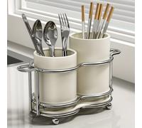 TEMU Organizador de utensilios de en 1, cesta de utensilios de compartimento, jaula de palillos desmontable y organizador de cubiertos para cucharas, tenedores, crema y