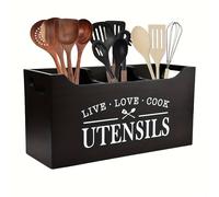 TEMU Organizador de utensilios de madera tradicional con la 'Live ', diseñado como un organizador de cocina abierto con cestas y contenedores