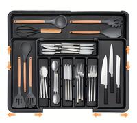 TEMU Organizador Expandible de Utensilios de Cocina , con 9 Compartimentos, Bandeja Grande para Cubiertos, Plástico , 13" - 22" (. 33.0cm - 55.9cm) de Ancho, " (. 36.8cm - 48.3cm) de Largo