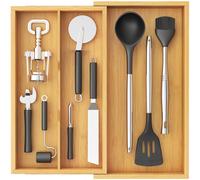 TEMU Organizador Utensilios Extensible, de 2 a 3 Compartimentos, Bandeja Cubiertos de Bambú, Separadores Ajustable de Cajones Cocina Armario, para Cuchillos/Herramientas/Cucharas/Tenedores