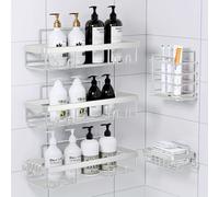 TEMU Organizadores de Ducha Pack de 5 - Estantes Colgantes Adhesivos para Baño - Organizadores y Almacenamiento, Estantes de Acero Inoxidable sin Taladro para Decoración del Hogar, Accesorios de Baño