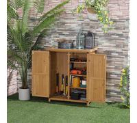 TEMU Outsunny Armario de Exterior de Madera 0.24 m² 75x40x90 cm Caseta de Jardín con 4 Estantes y Techo de Galvanizado para Almacenamiento de Herramientas Natural