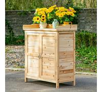 TEMU Outsunny Armario de Jardin de Madera Cobertizo Exterior Cobertizo para Almacenaje con Estante y Patas Elevadas para Patio 83x40x92 cm Natural