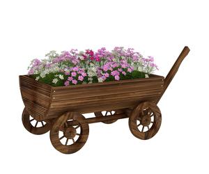 TEMU Outsunny Carrito de Madera Decorativa con 4 Ruedas y Mango, Jardinera Exterior Móvil con Orificio de Drenaje, Macetero Exterior para , Plantas, Jardín, , 115x40x54,5 cm, Carbonizado