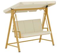 TEMU Outsunny Columpio de Jardín Exterior con Toldo Ajustable de 3 Plazas Balancín de Jardín Exterior con Cojines y Estructura con Veta de Madera Carga 330 kg 195x120x170 cm Beige