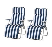 TEMU Outsunny Conjunto de 2 tumbonas plegables ajustables con cojín cama de jardín en acero azul y