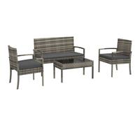 TEMU Outsunny Conjunto de jardín de rattán sintético de 4 piezas Conjunto de muebles de patio con 2 sillones 1 sofá de 2 plazas y 1 mesa de café con superficie de vidrio Anti-UV