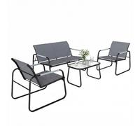 TEMU Outsunny Conjunto de Jardín Exterior de 4 Piezas, Muebles Jardín Exterior con 1 Sofá de 2 Plazas, 2 Sillones y Mesa de Vidrio Templado, Estructura de Acero y Transpirable,