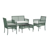 TEMU Outsunny Conjunto Jardín Exterior de Ratán, Muebles Jardín Exterior para 4 Piezas, Muebles con 1 Sofá de 2 Plazas, 2 Sillones, Cojines y 1 Mesa de Tablero de Vidrio, para Patio, Verde