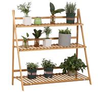 TEMU Outsunny Estantería para Plantas de 3 Niveles de Bambú Soporte para Flores Plegable Estantería para Macetas para Interiores y Exteriores 98x37x96, 5 cm Natural