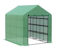 TEMU Outsunny Invernadero Pequeño Invernadero de Exterior con Estantes de 4 Niveles Puerta con Cremallera y de Acero Invernadero para Plantas Flores 244x180x210 cm Verde