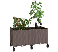 TEMU Outsunny Jardinera Elevada con , Jardinera Exterior Móvil de Plástico con Riego Automático y Drenaje, Macetero Exterior para , Plantas, Jardín, , 80x40x43 cm, Marrón