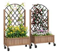 TEMU Outsunny Juego de 2 Jardineras de Exterior Jardineras con Metálico para Plantas Trepadoras Maceteros con Ruedas para Jardín Patio 52x25x97 cm Natural