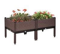 TEMU Outsunny Juego de 2 Jardineras de Exterior Jardineras Cuadradas Elevadas Combinación Libre Maceteros para Jardín Patio 50x50x46, 5 cm Marrón
