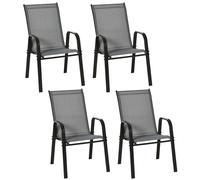 TEMU Outsunny Juego de 4 Sillas de Jardín Exterior Sillas Exterior Apilables Sillón de Comedor con Tela Transpirable de Metal Reposabrazos y Respaldo 54x75, 5x95 cm