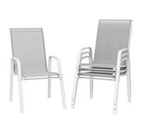 TEMU Outsunny Juego de 4 Sillas de Jardín Exterior Sillas Exterior Apilables Sillón de Comedor con Tela Transpirable de Metal Reposabrazos y Respaldo 54x75,5x95 cm