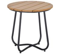 TEMU Outsunny Mesa Auxiliar Redonda Mesa de Jardín Exterior con Diseño de Listones y Patas Ajustables Mesa para Exterior Patio Ø49x48 cm Natural y Negro
