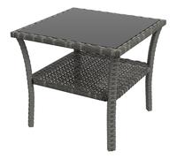 TEMU Outsunny Mesa de Jardín de Ratán Sintético Cuadrada 50x50x45 cm Mesa Auxiliar con Estante Encimera de Vidrio y de Acero Carga 30 kg para Patio Degradado