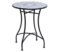 TEMU Outsunny Mesa de Jardín Redonda Mesa de Exterior Ø60x71 cm con Encimera de Mosaico Decorativo Carga 100 kg Mesa para Exterior Patio Azul y