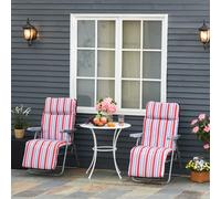 TEMU Outsunny Pack de 2 Tumbonas Plegables Tumbonas de Jardín Exterior con Cojín Acolchado, Respaldo Ajustable en 5 Posiciones, Reposapiés y de Acero, 60x75x65-102 cm, Rayas
