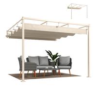 TEMU Outsunny Pérgola de Pared de Jardín 3x3 m, Cenador de Jardín con Techo Retráctil, Protección UPF30+, Orificios de Drenaje y Estructura de Acero, Pabellón para Patio, , Exterior