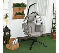 TEMU Outsunny Silla Colgante con Soporte Columpio de Jardín Exterior Silla hamaca con soporte, con Cesta Plegable Cojín y Reposacabezas Columpio Colgante para Interior y Exterior Carga 120 kg y Negro