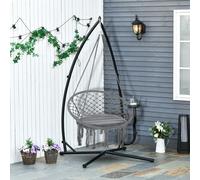 TEMU Outsunny Soporte para Silla Colgante 190 cm Sostén para Columpio con Mesita Lateral Carga Máx. 120 kg Estructura de Metal para Patio Jardín Negro