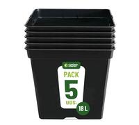 TEMU Pack de 5 Cuadrada 18 Litros Control Garden | Macetero Plástico Reciclado 30x30 cm para Plantas de Interior y Exterior, Semillas y Cultivo | Drenaje Óptimo
