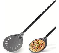 TEMU Pala para pizza , de 8 pulgadas, redonda, de metal de aluminio, antideslizante, perforada, con mango de metal desmontable de pulgadas para panaderos de pan caseros