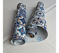 TEMU Papel de Impermeable Bohemio a Cuadros Azules, Adecuado para Paredes, Encimeras, Mesas - Despegable y Adhesivo, Fácil de Limpiar, Lámina de Renovación en Rollo